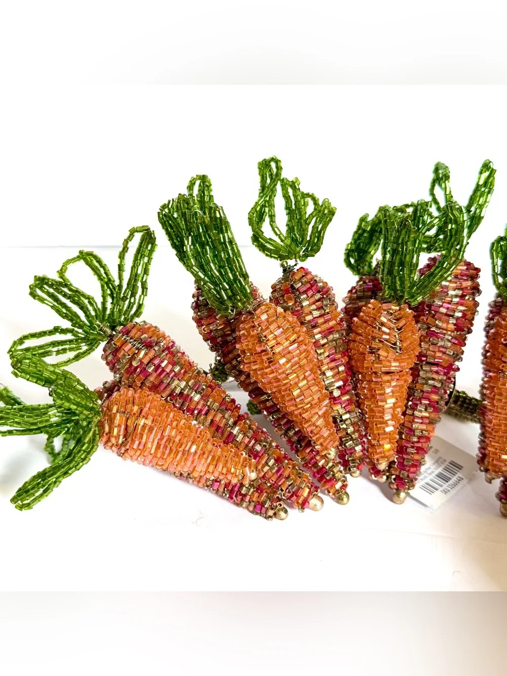 NWT Vintage Pier 1 Beaded Carrot Napkin Rings Set of 5 Easter Spring